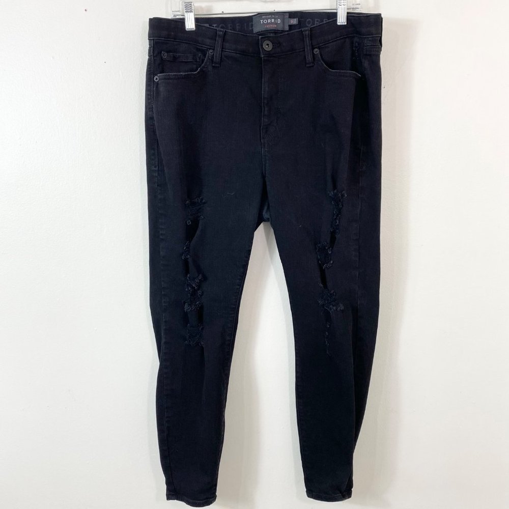 Torrid Womens Sky High Skinny Jeans 16S Black Distressed